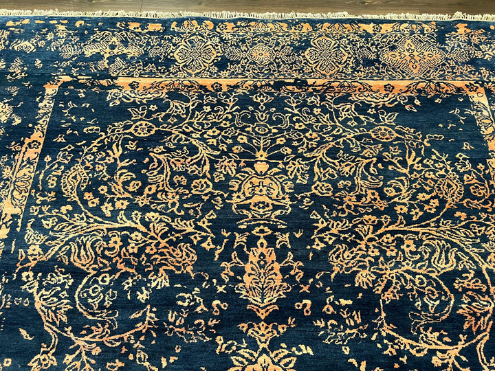 Area Rug 8x10 High Quality Handmade Oriental Carpet, Modern Contemporary Rug, Rug for Living Room, Wool Rug, Blue and Gold, Pakistani Rug