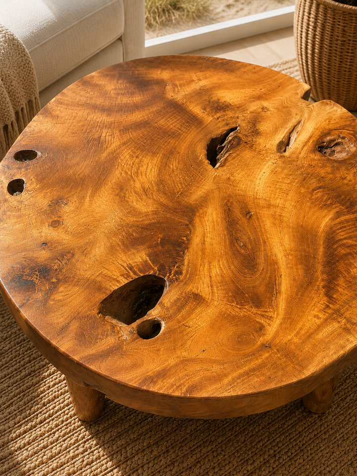 Organic Round Teak Coffee Table 31"