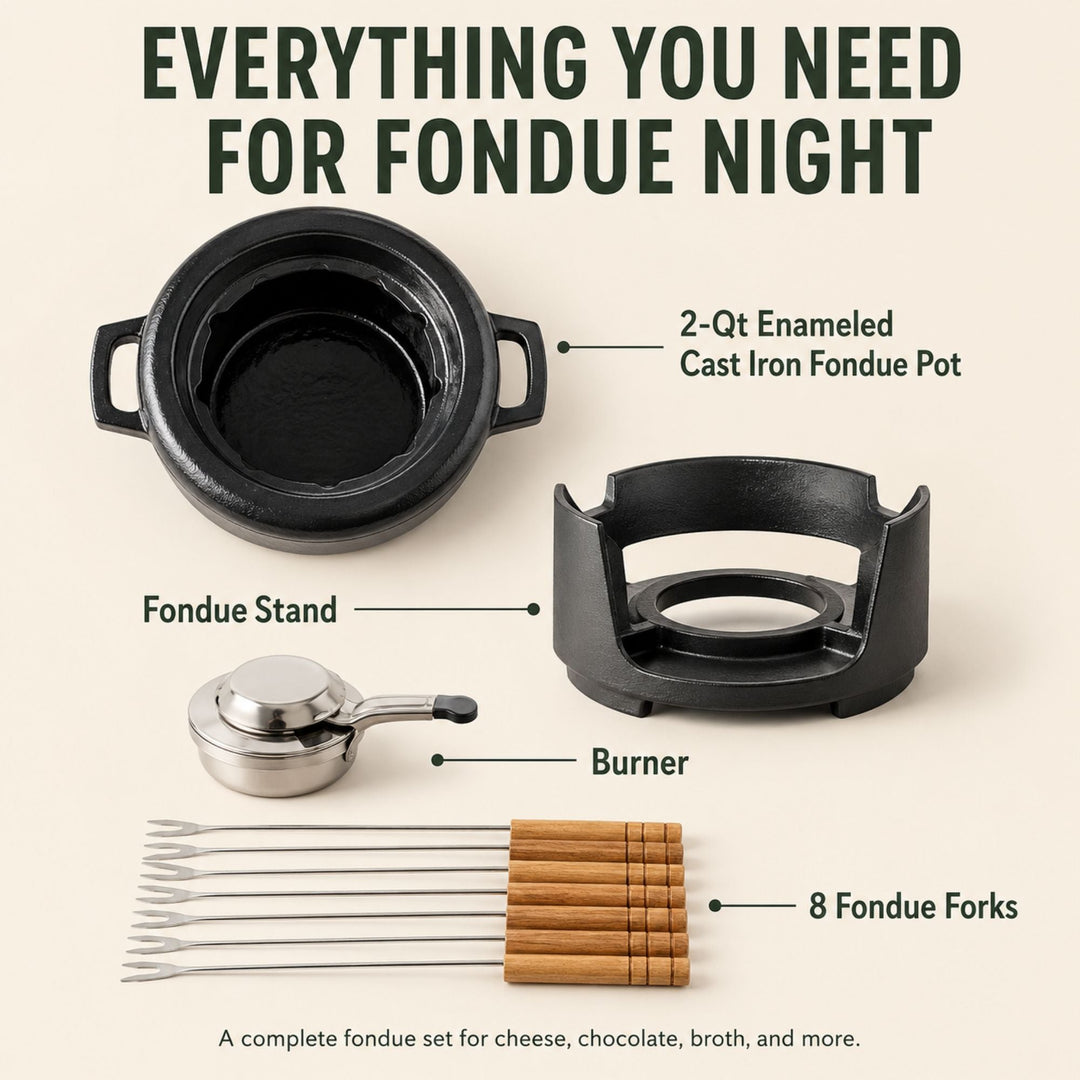 Enameled Cast Iron Fondue Set, 8-Piece, 2-Qt