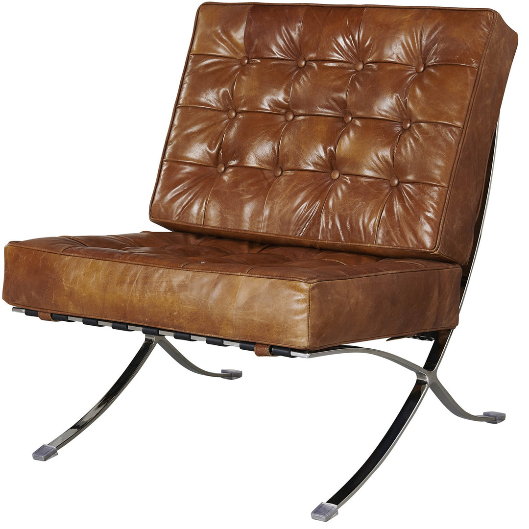 Francisco Modern Curule Style Chair and Ottoman Set - Brown Leather
