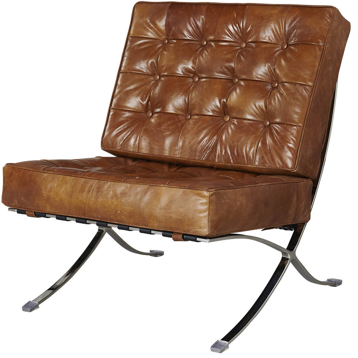 Francisco Modern Curule Style Chair and Ottoman Set - Brown Leather