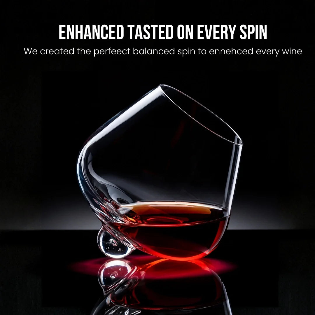 Kami Rotating Crystal Wine Glass &amp; Wooden Coaster