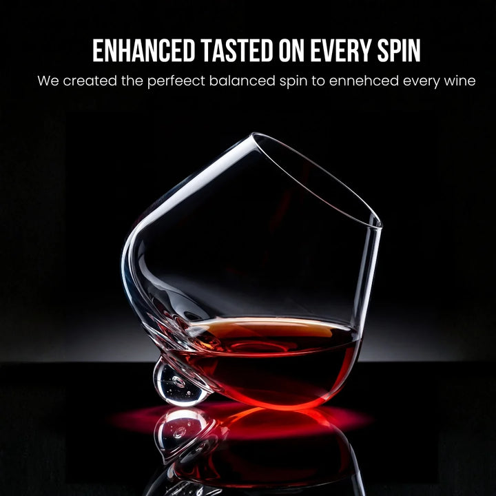 Kami Rotating Crystal Wine Glass &amp; Wooden Coaster