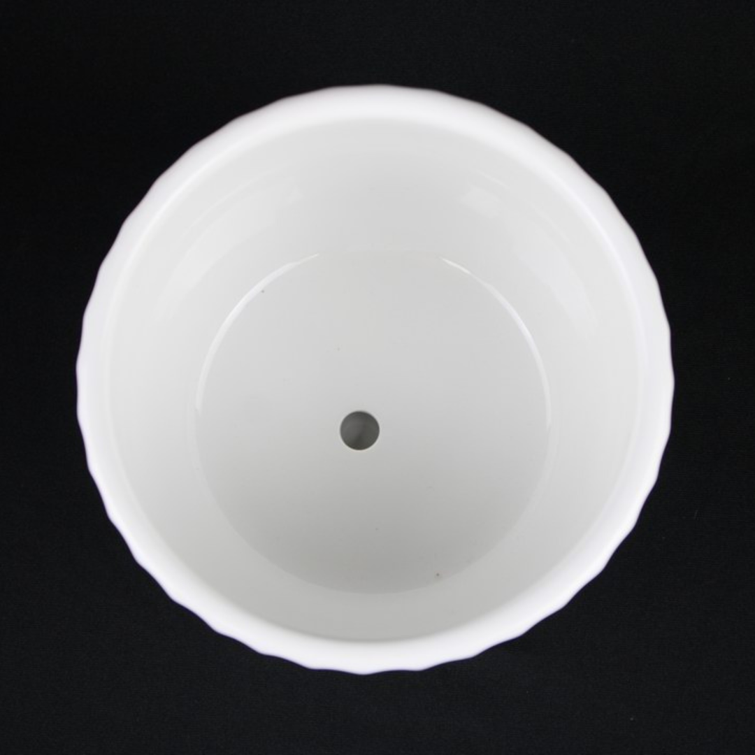 3-Piece White Ceramic Planter Pot Set with Vertical Fluted Design &amp; Matching Saucers