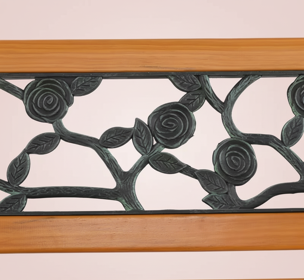Cast Iron &amp; Wood Outdoor Garden Bench with Ornate Backrest