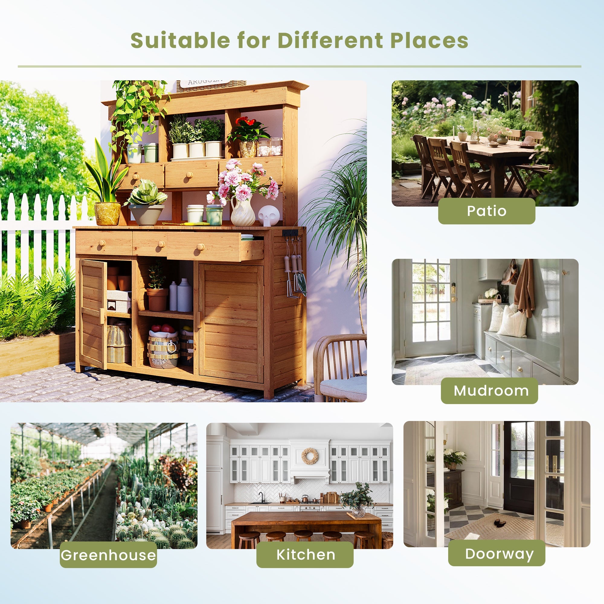 TOPMAX 65.7'' Tall Garden Potting Bench with Hutch