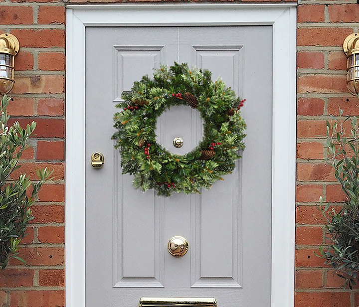 24" Unlit Jasper Mixed Pine Wreath with Pine Cones &amp; Red Berry Clusters