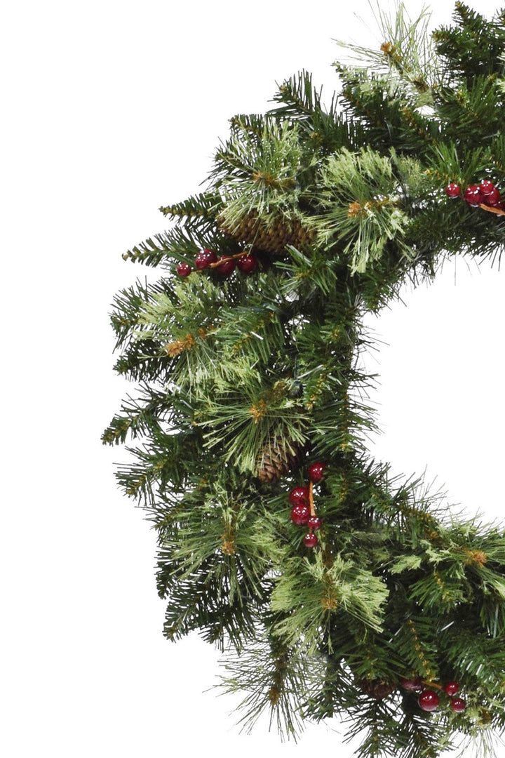 24" Unlit Jasper Mixed Pine Wreath with Pine Cones &amp; Red Berry Clusters