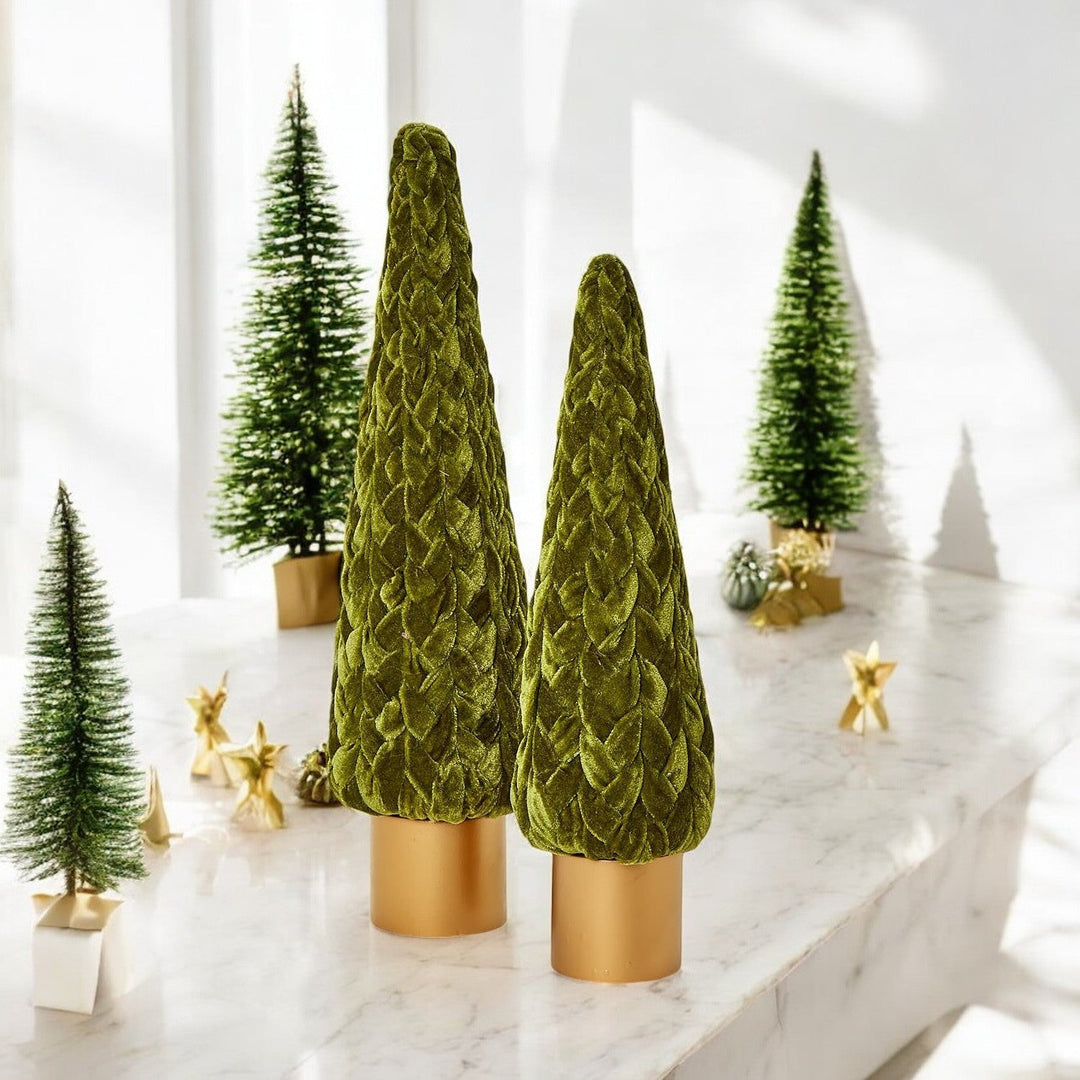 Velvet Christmas Tree Gold Pedestal Holiday Tabletop Home Decor Fun Holiday Gift