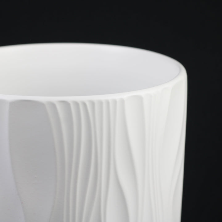 3-Piece White Stoneware Planter Pot Set with Embossed Texture