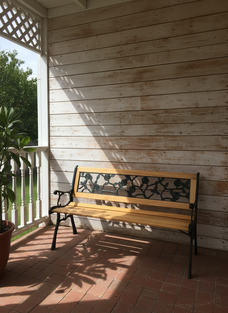 Cast Iron &amp; Wood Outdoor Garden Bench with Ornate Backrest