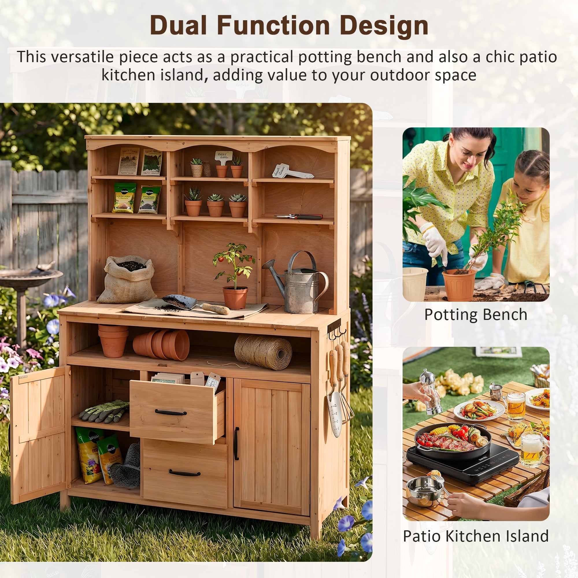 TOPMAX Large Fir Wood Potting Bench