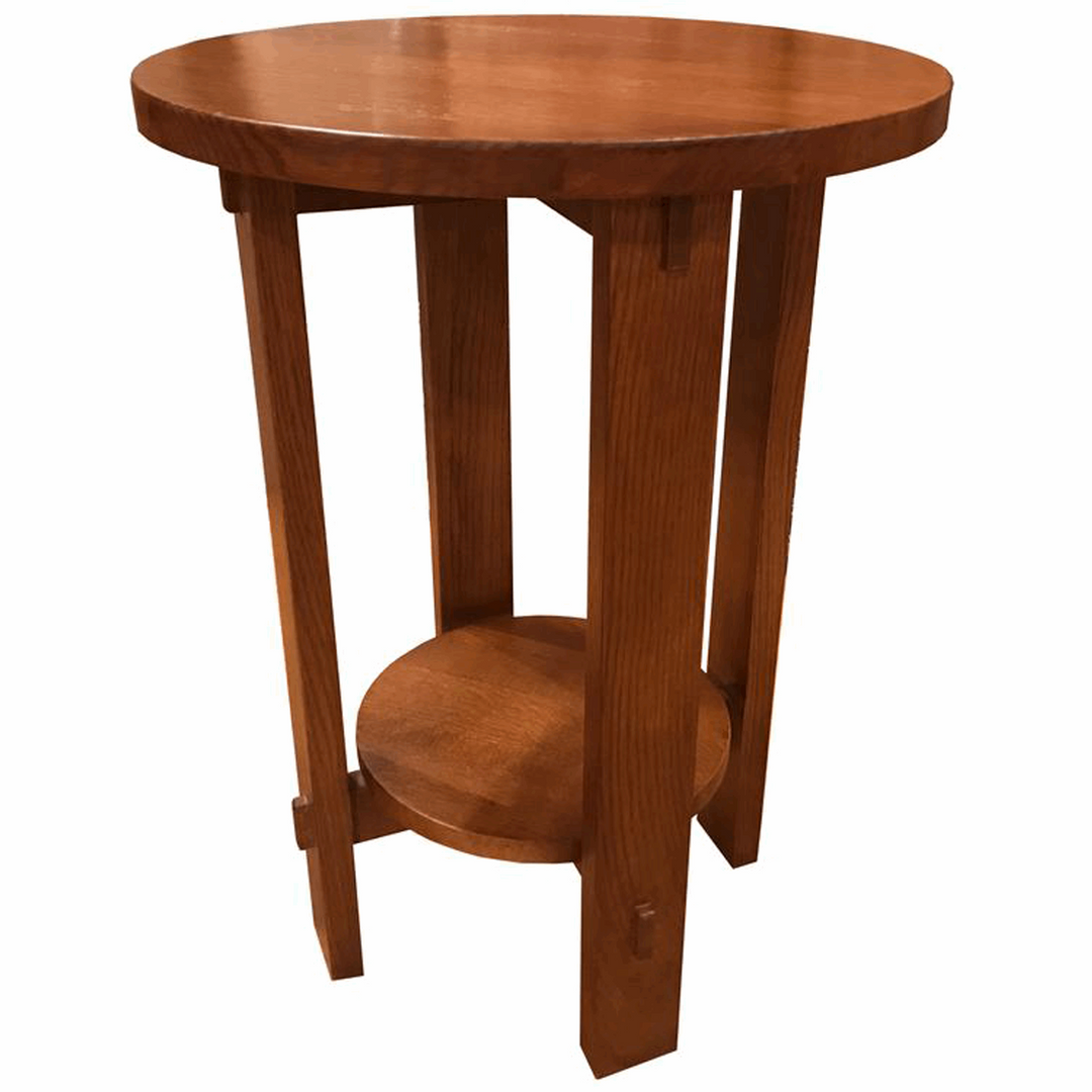 Mission Style Oak Round End Table - Michael&