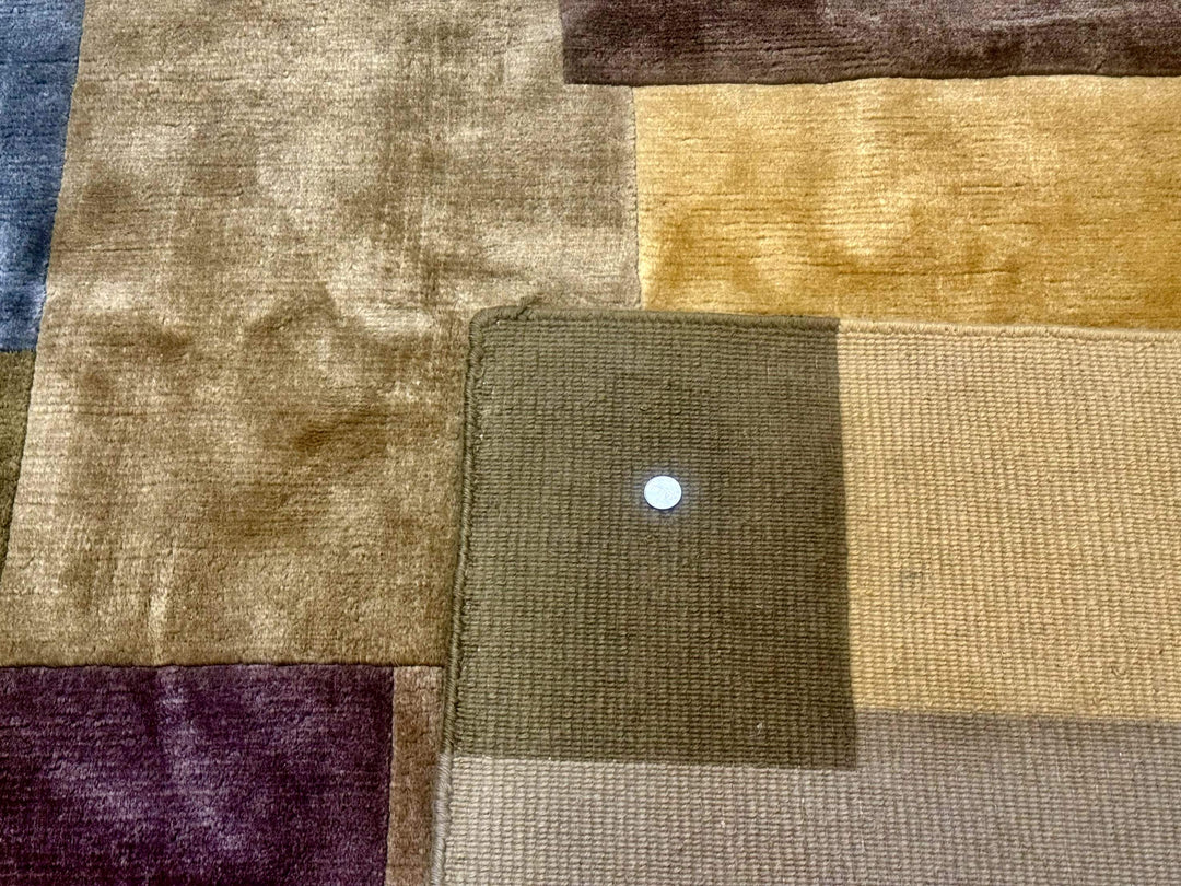 Modern Tibetan Wool Rug 8x10, Multicolor, Thick Pile, Contemporary, Nepali, Handmade