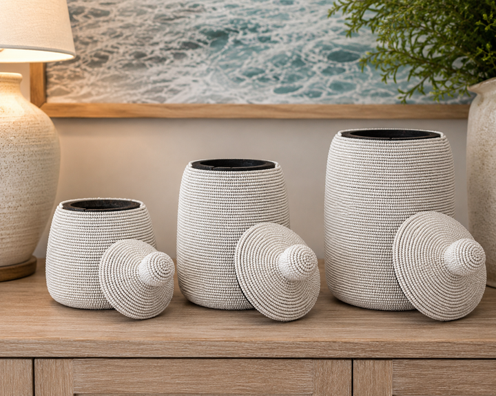 Beaded Wooden Jar Set/3 pcs
