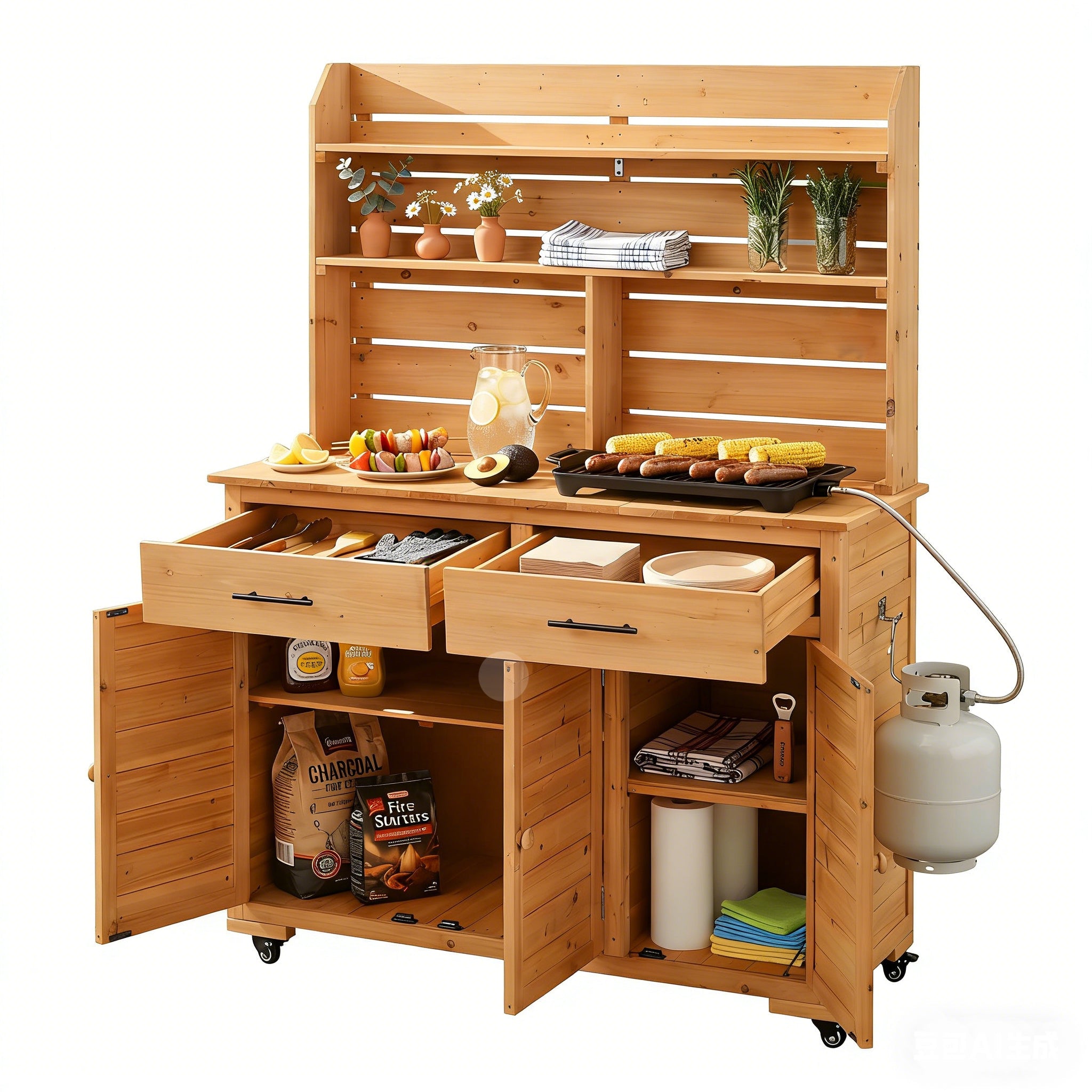 TOPMAX 65''H Large Garden Potting Bench with Lockable Wheel