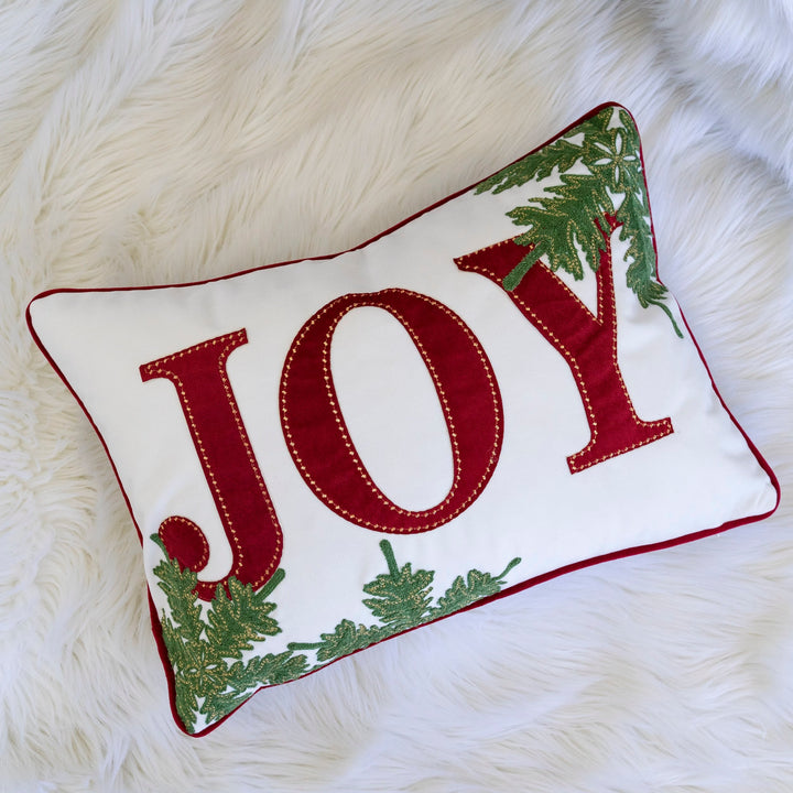 JOY Embroidered Christmas Throw Pillow