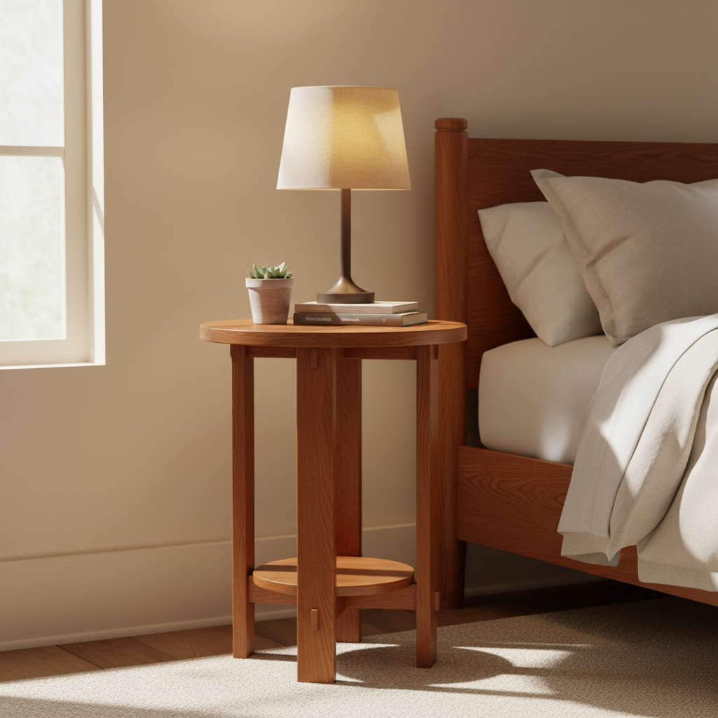 Mission Style Oak Round End Table - Michael's Cherry