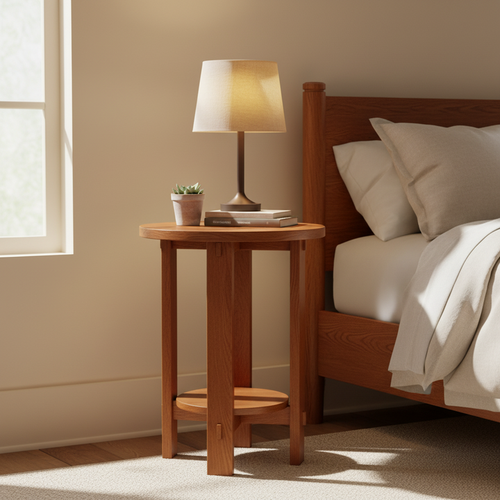 Mission Style Oak Round End Table - Michael&
