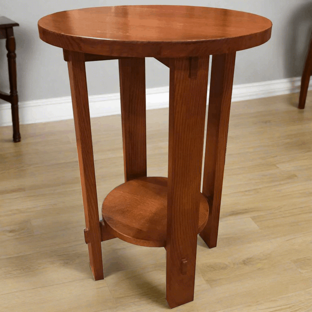 Mission Style Oak Round End Table - Michael&