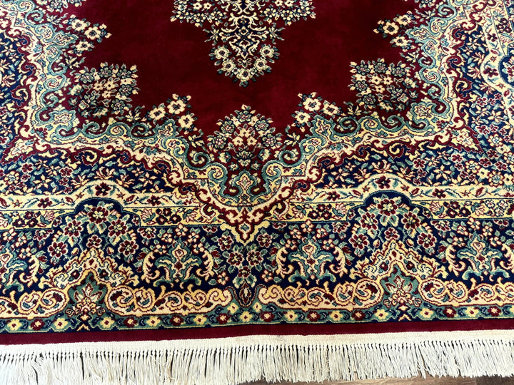 Power Loomed Persian Oriental Rug 9x12, Vintage Wool Pile, Kirman Design