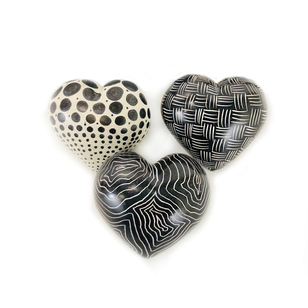 Black + White Graphic Stone Hearts - set of 5