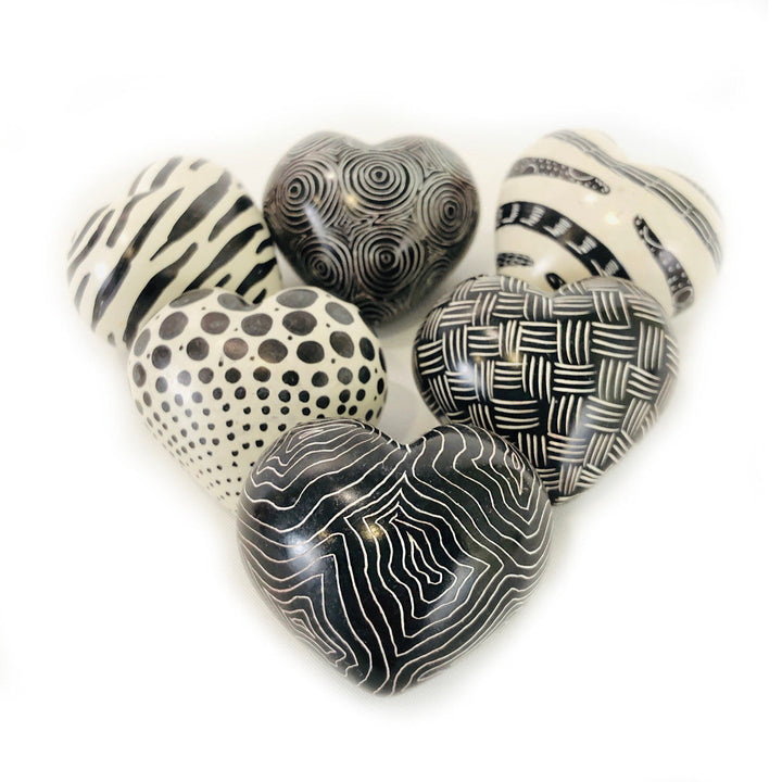 Black + White Graphic Stone Hearts - set of 5
