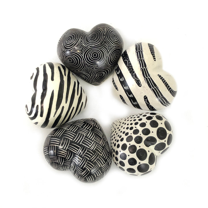 Black + White Graphic Stone Hearts - set of 5
