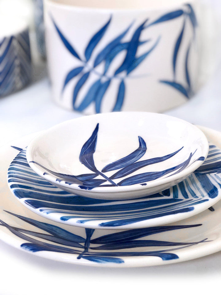 Floating Leaves Dessert Plate - Blue
