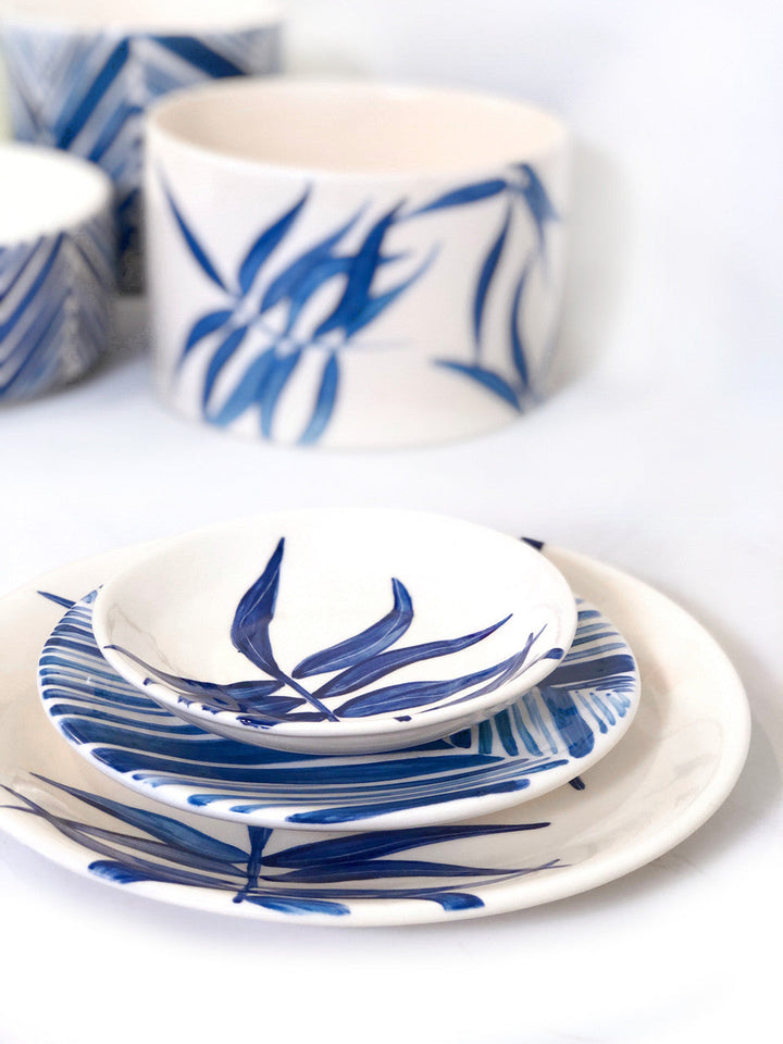 Cylinder Serving Bowl - Blue Floating Leaves