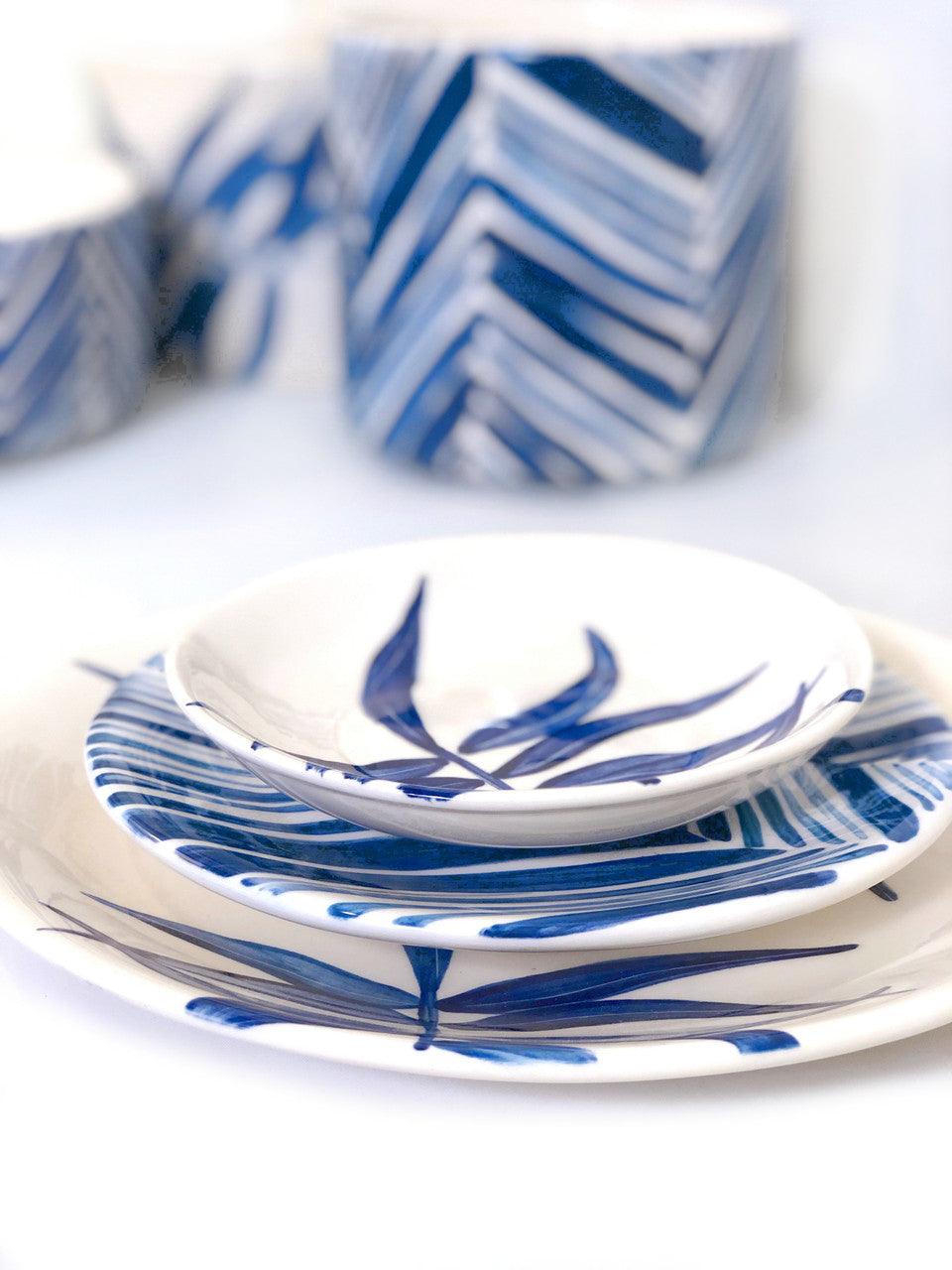 Floating Leaves Dessert Plate - Blue
