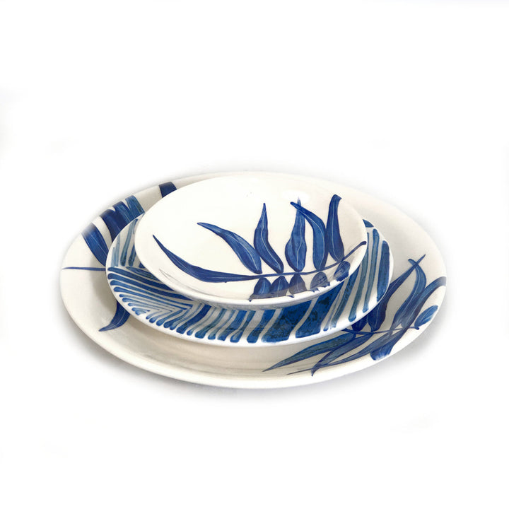 Floating Leaves Dessert Plate - Blue