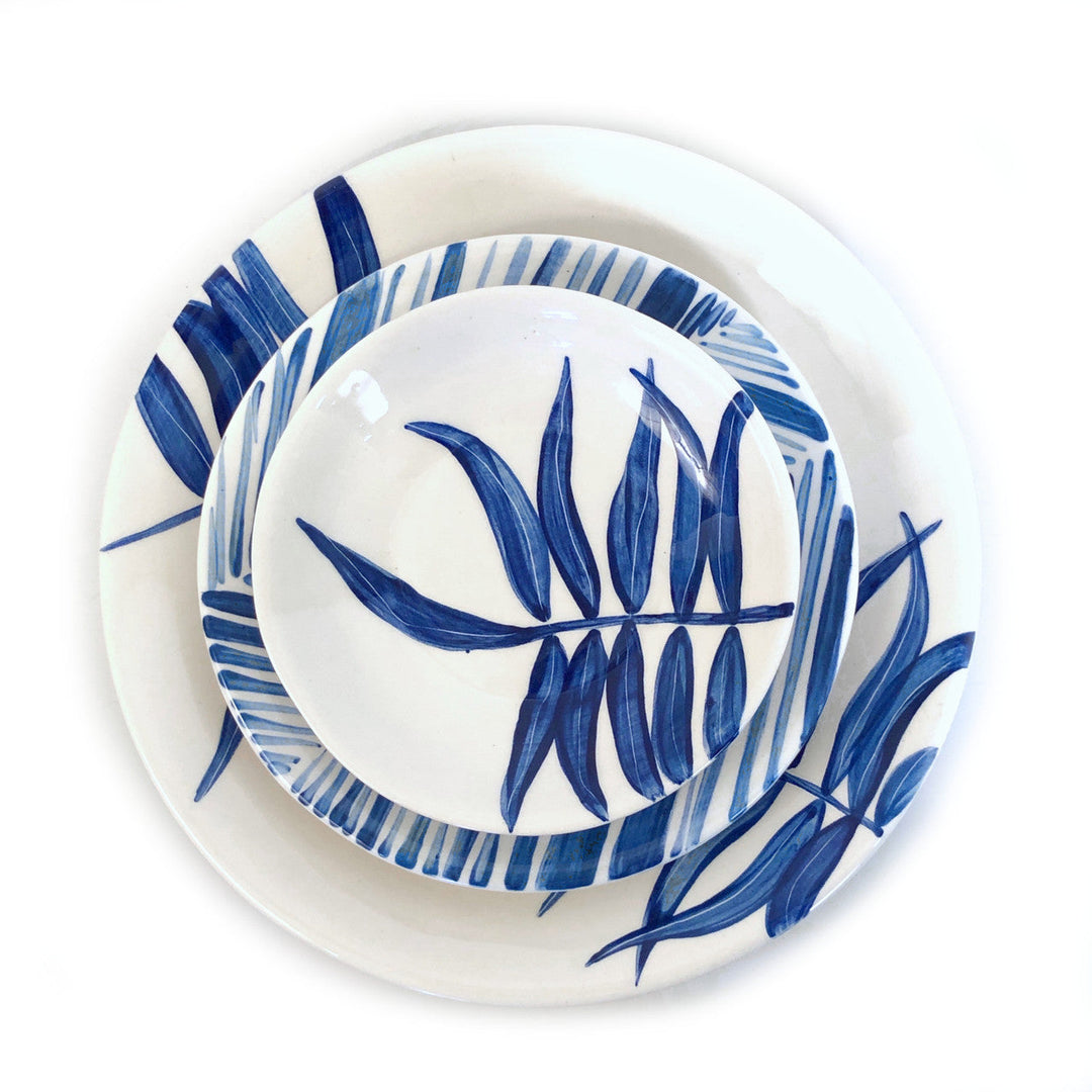 Floating Leaves Dessert Plate - Blue