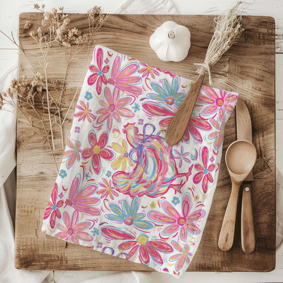 Floral Boho Chicken Cotton Kitchen Tea Towel Farmhouse Decor Great Gifts for Her