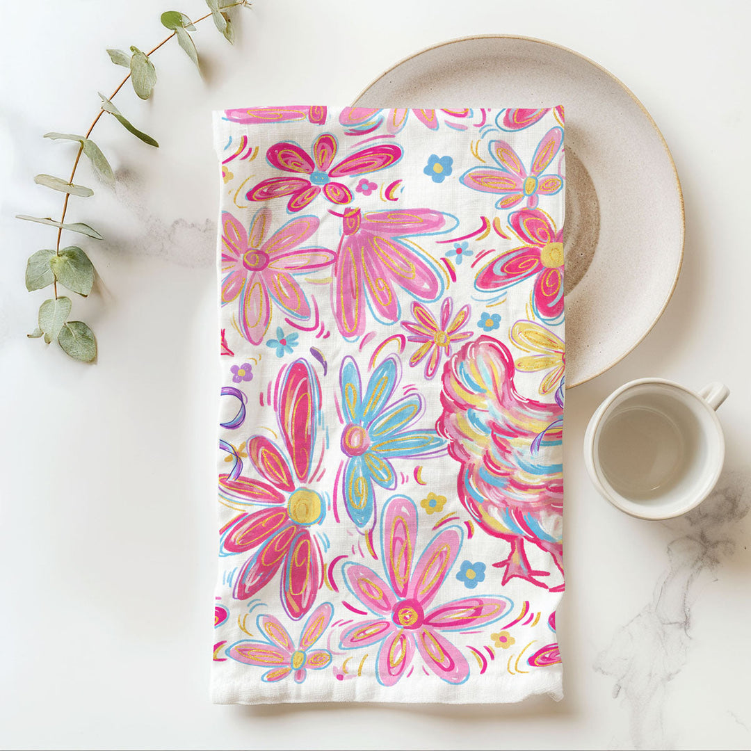 Floral Boho Chicken Cotton Kitchen Tea Towel Farmhouse Decor Great Gifts for Her