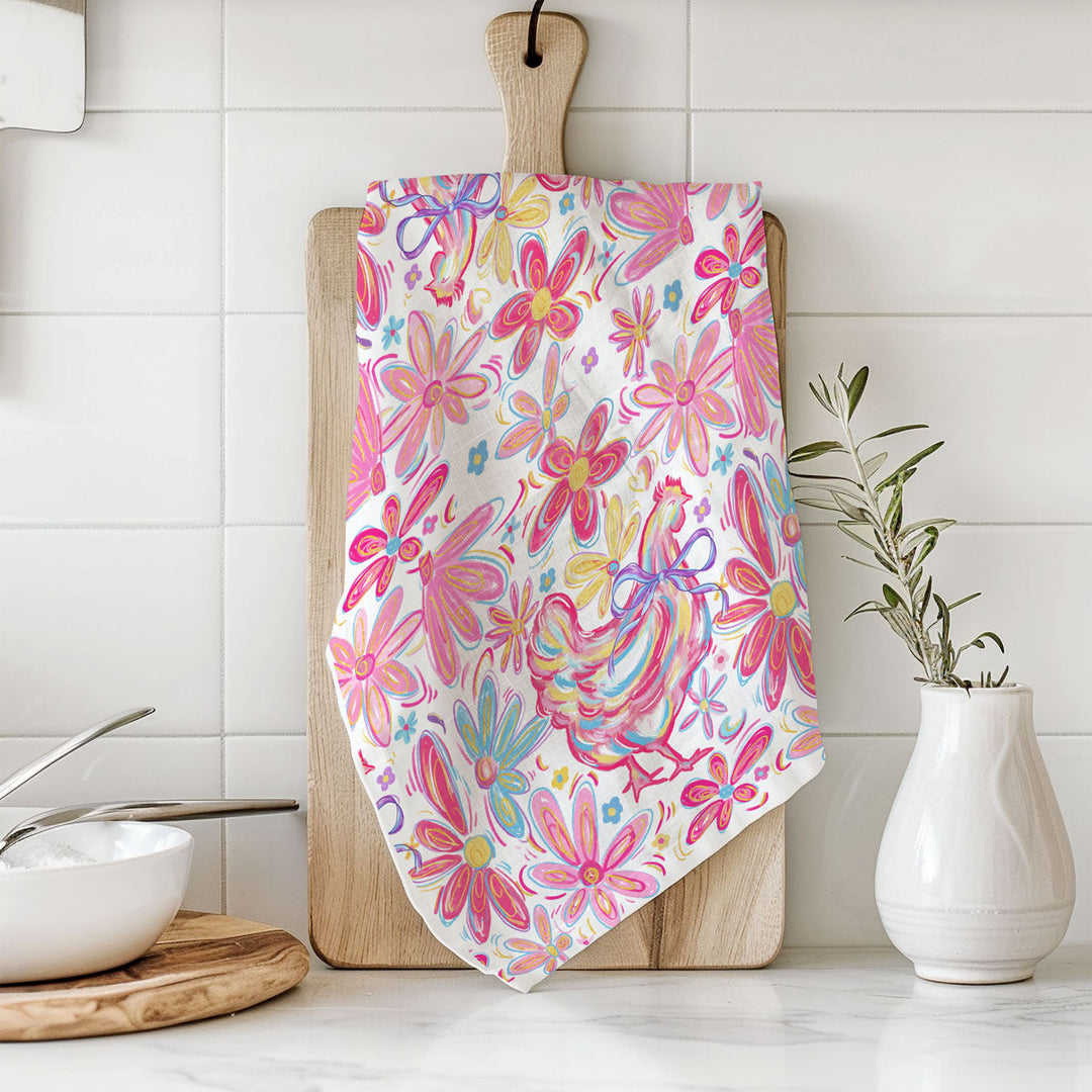Floral Boho Chicken Cotton Kitchen Tea Towel Farmhouse Decor Great Gifts for Her