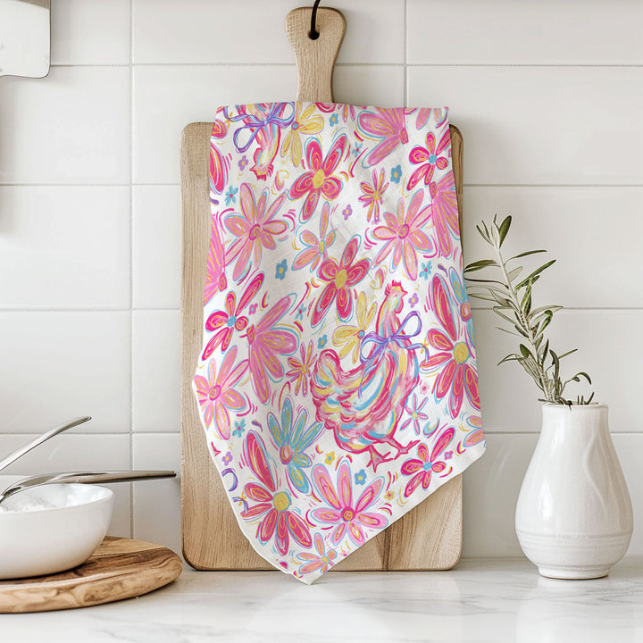Floral Boho Chicken Cotton Kitchen Tea Towel Farmhouse Decor Great Gifts for Her