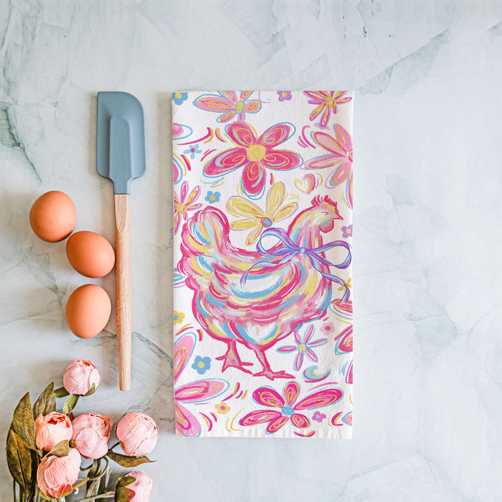 Floral Boho Chicken Cotton Kitchen Tea Towel Farmhouse Decor Great Gifts for Her
