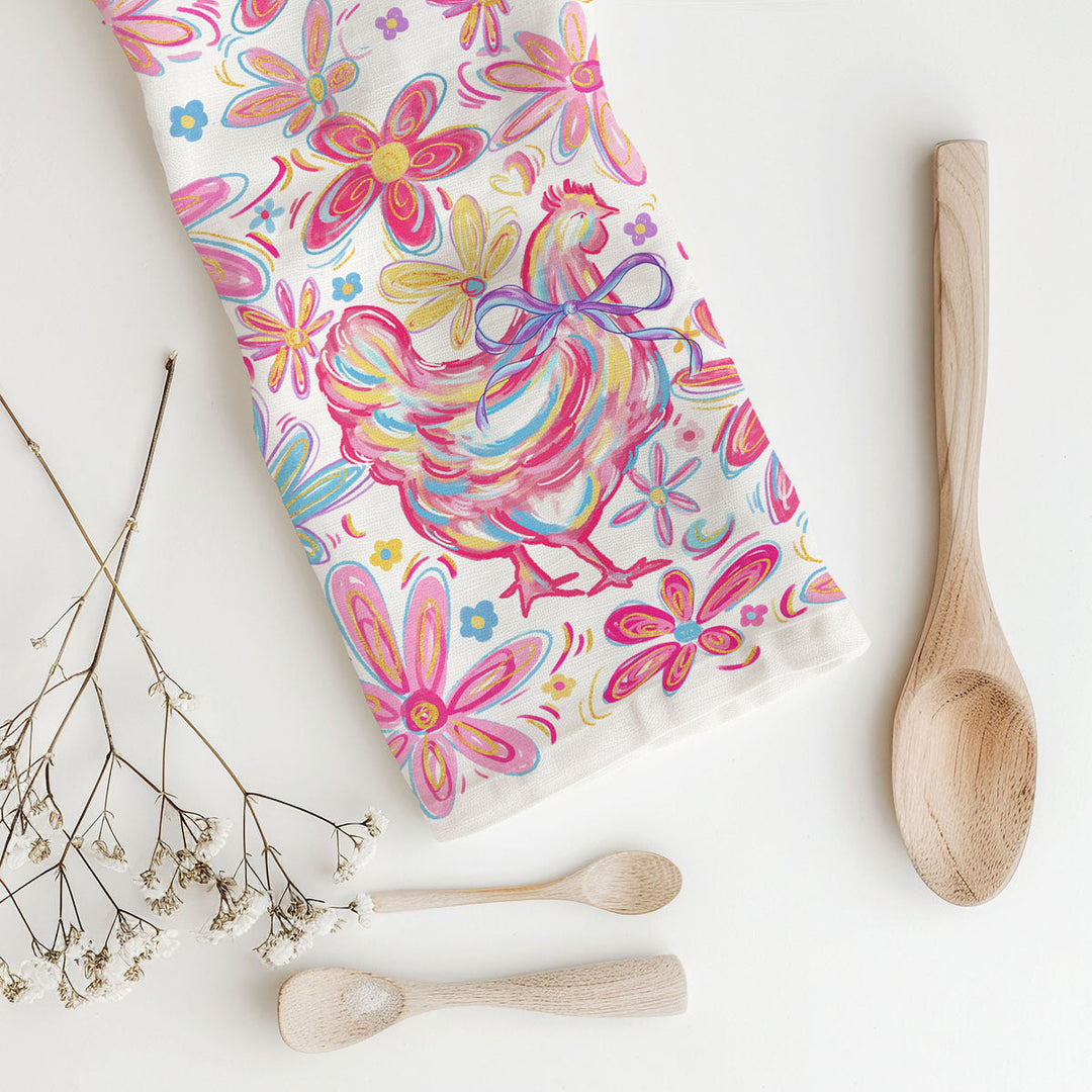 Floral Boho Chicken Cotton Kitchen Tea Towel Farmhouse Decor Great Gifts for Her