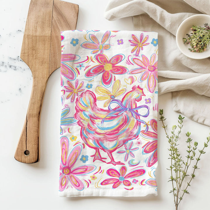 Floral Boho Chicken Cotton Kitchen Tea Towel Farmhouse Decor Great Gifts for Her