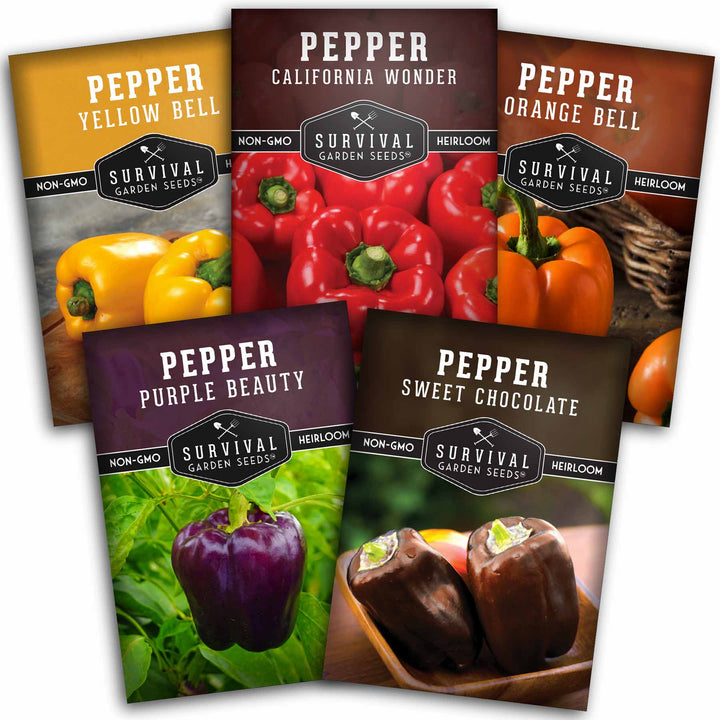 Heirloom Bell Pepper Seed Collection – Non-GMO Sweet Peppers, 5 Colors