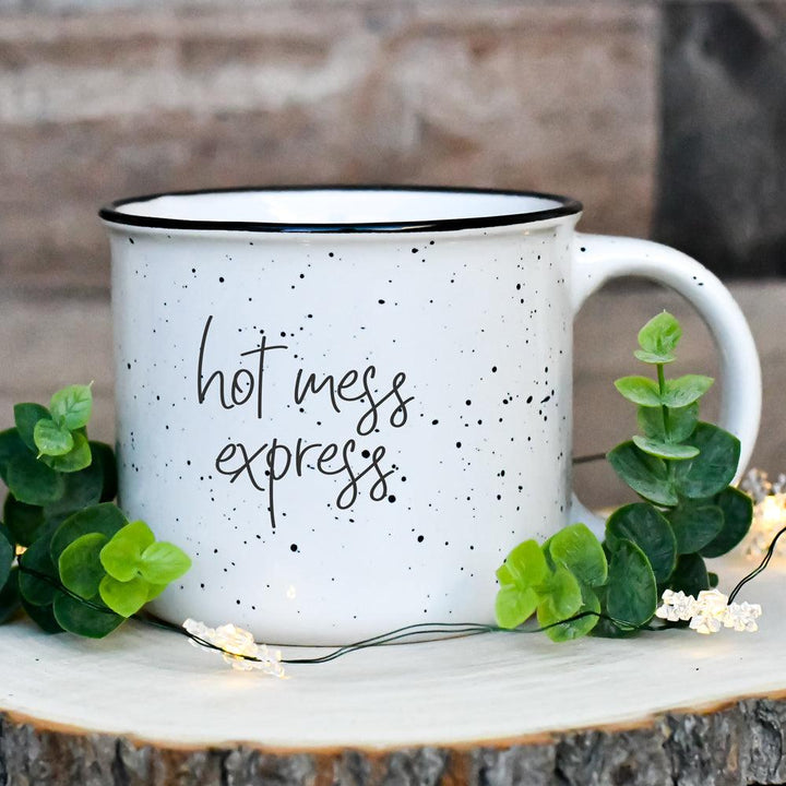 Hot Mess Express Ceramic Coffee Mug 15oz Black Rim Fun Gift for Family &amp; Friends