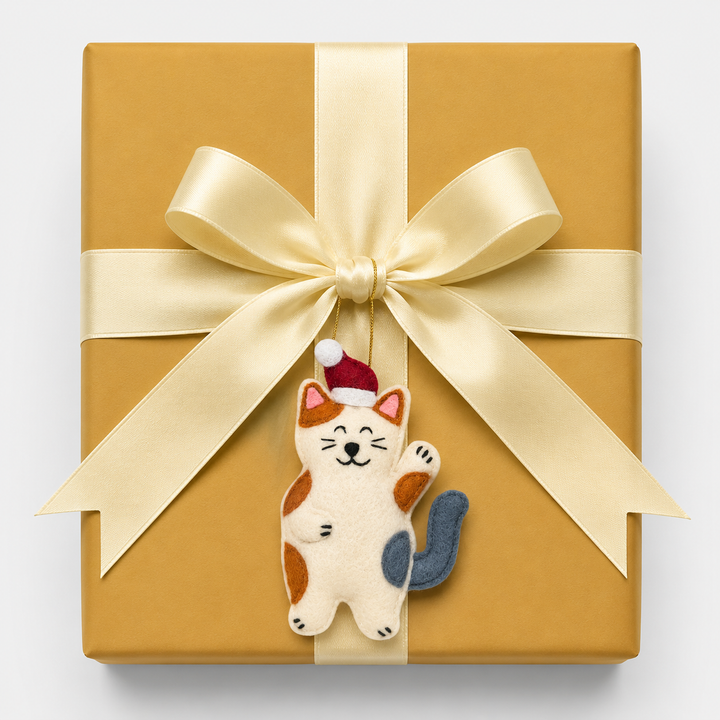 Stealing Santa Hat Cat Ornament