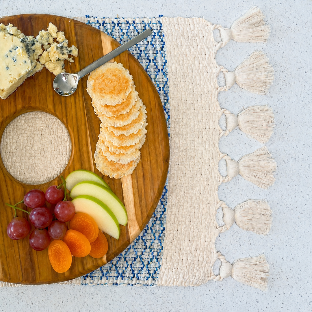 Teak Serving Board with Wine/Bowl Cutout