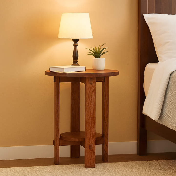 Mission Style Oak Round End Table - Michael&