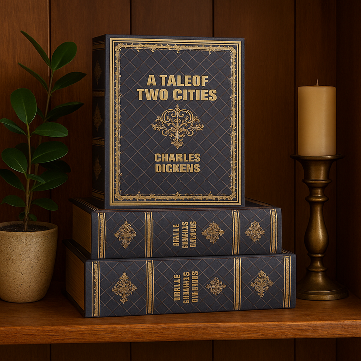 Decorative Book Box Set of 3 – “A Tale of Two Cities” Charles Dickens Hidden Storage, Faux Leather Keepsake Organizer
