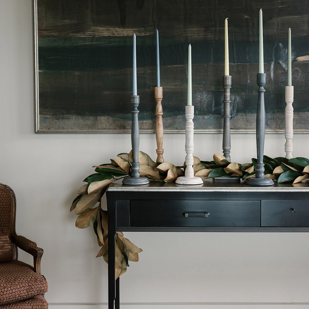 Tapered Candle Holder, Natural Wood Table Mantel Decor Home Accent