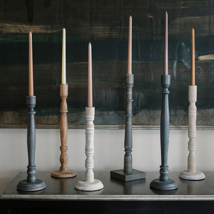 Tapered Candle Holder, Dark Grey Wood