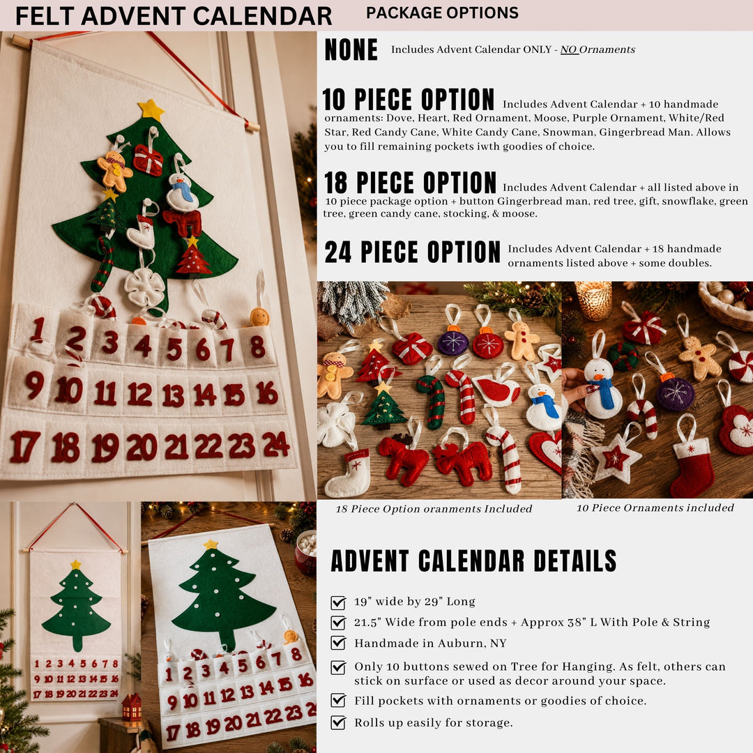 Felt Christmas Advent Calendar Reusable Holiday Countdown Decor Fun Holiday Gift