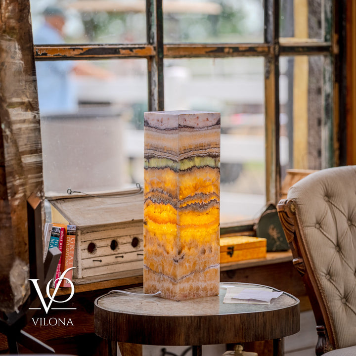 Aqua Onyx Square Table Lamp - 20" Tall, x 6"x 6" (Medium 